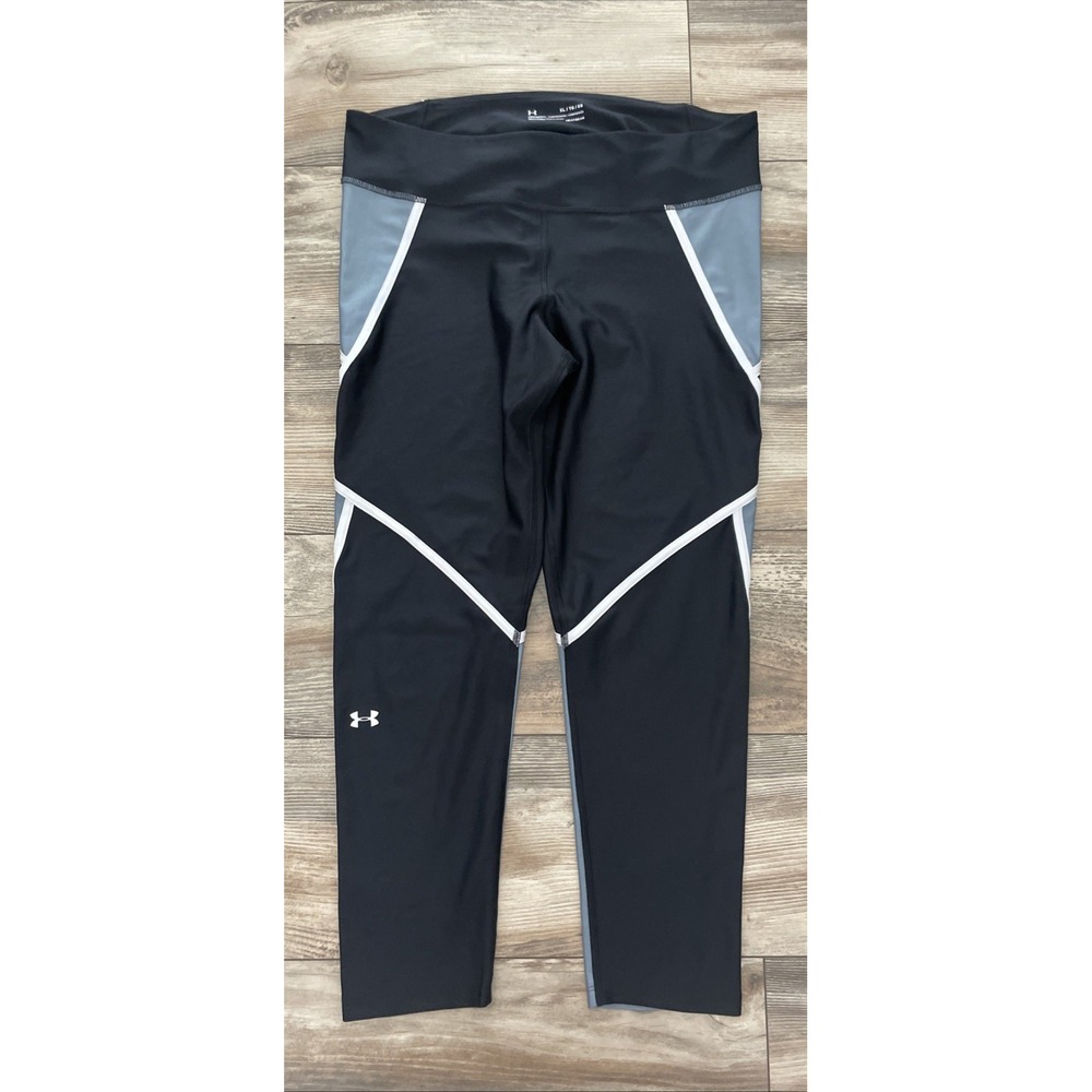 Under Armour Womens HeatGear Compression Leggings Gray White Piping XL